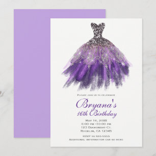 Invitation Robe de soirée pailletée violet et argent pour fêt