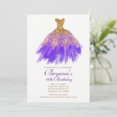 Invitation Robe de soirée pailletée violette et dorée pour fê (Debout devant)