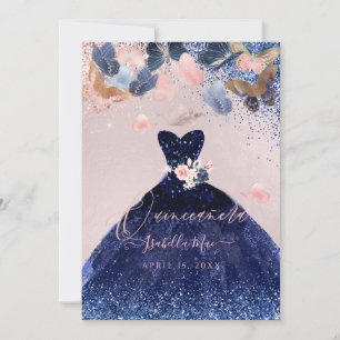 Invitation Robe de soirée papillons Quinceanera à paillettes
