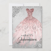 Invitation Robe de soirée Rose Gold Silver Diamond Sparkle Qu (Devant)