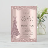 Invitation Robe de soirée Rose Gold Sparkle Frame Mariage (Debout devant)