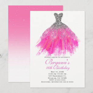Invitation Robe de soirée scintillante rose et argentée pour 