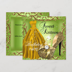 Invitation Robe de soirée Sweet Sixteen 16 ans lime or