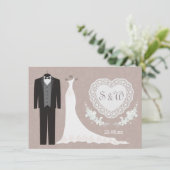 Invitation Robe de Tuxedo, coeur sur Mariage gris beige (Debout devant)