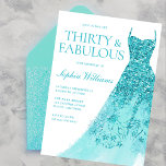 Invitation Robe d'étincelle turquoise 30e anniversaire<br><div class="desc">Robe d'étincelle Turquoise 30e anniversaire Invitation de fête Variations de l'invitation et articles correspondants dans notre magasin</div>