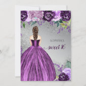 Invitation Robe d'étincelle violet argent Douce 16 ans (Devant)