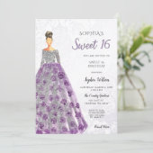 Invitation Robe d'étincelle violet argent Douce 16 ans Invi (Debout devant)