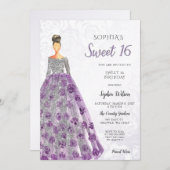 Invitation Robe d'étincelle violet argent Douce 16 ans Invi (Devant / Derrière)