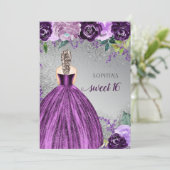 Invitation Robe d'étincelle violet argent Douce 16 ans Invi (Debout devant)