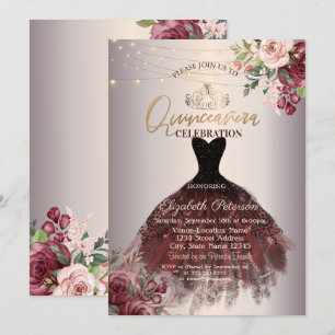 Invitation Robe, Diadème, Lumières Roses, Quinceañera Rose G