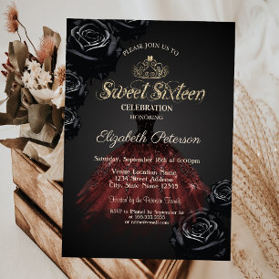 Invitation Robe, Diadème, Roses Noires Sweet 16