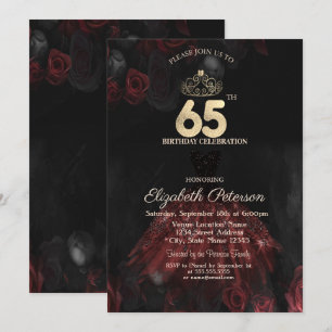 Invitation Robe, Diadème, Roses Rouges 65e Anniversaire