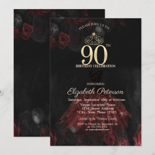 Invitation Robe, Diadème, Roses Rouges 90e Anniversaire