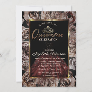 Invitation Robe, Diadème, Roses Sombres Quinceañera