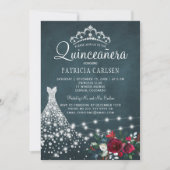 Invitation Robe diamant et tiara floral élégant quinceanera (Devant)