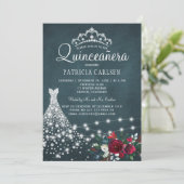 Invitation Robe diamant et tiara floral élégant quinceanera (Debout devant)