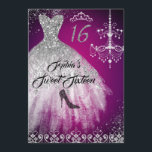 Invitation Robe Diamant Étincelle Rose Silver Sweet 16<br><div class="desc">Plus élégant Sweet sixteen Invitations d'anniversaire dans le Little Bayleigh Store!</div>
