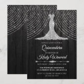 Invitation Robe Diamant Noir Argent Quinceanera (Devant / Derrière)