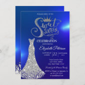 Invitation Robe Diamants Argent, Diamants Bleu Doux 16 (Devant / Derrière)