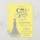 Invitation Robe Diamants Argent, Diamants Jaune Douce 16 (Devant / Derrière)