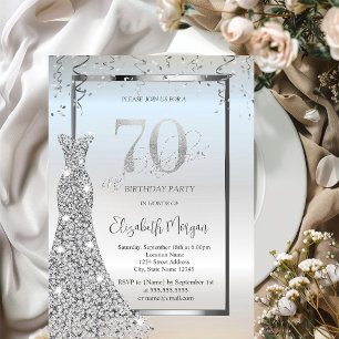 Invitation Robe Diamants Brillants Argentés 70 ans Anniversai