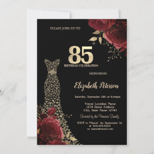 Invitation Robe Diamants Or Roses Rouges 85e Anniversaire Noi