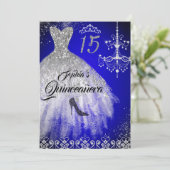 Invitation Robe Diamond étincelante bleu argent Quinceanera (Debout devant)
