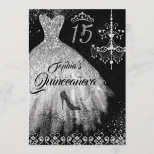 Invitation Robe Diamond étincelante Quinceanera Noir Argent