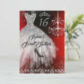 Invitation Robe Diamond étincelante Rouge Argent Noir Doux 16 (Debout devant)