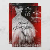 Invitation Robe Diamond étincelante Rouge Argent Noir Doux 16 (Devant / Derrière)