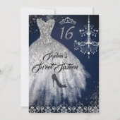 Invitation Robe Diamond Sparkle Marine Silver Sweet 16 (Devant)