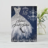 Invitation Robe Diamond Sparkle Marine Silver Sweet 16 (Debout devant)