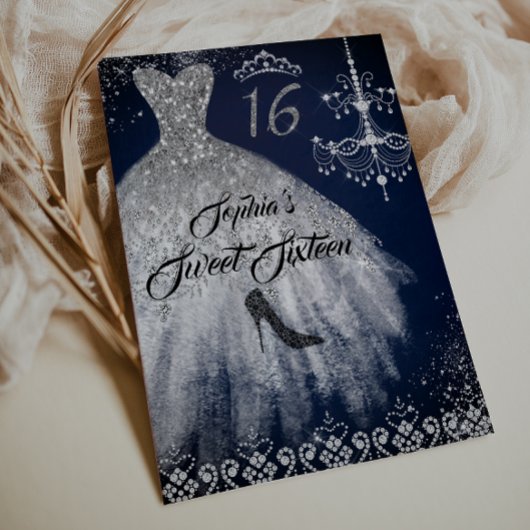 Invitation Robe Diamond Sparkle Marine Silver Sweet 16