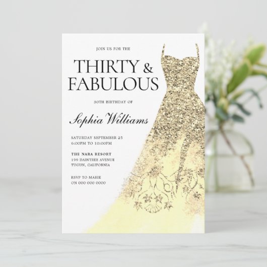 Invitation Robe d'or 30e fête d'anniversaire (Debout devant)