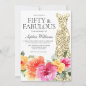 Invitation Robe d'or botanique florale 50e fête d'anniversair (Devant)