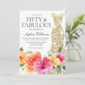 Invitation Robe d'or botanique florale 50e fête d'anniversair (Debout devant)