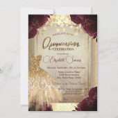Invitation Robe d'or Bourgogne Roses Confetti Quinceañera (Devant)