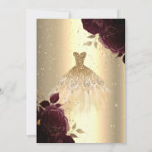Invitation Robe d'or Bourgogne Roses Confetti Quinceañera (Dos)