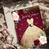 Invitation Robe d'or Bourgogne Rouge Fête des mariées Florale