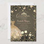 Invitation Robe d'or, Branches, Étoiles de diamants Quinceañe (Devant)