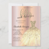 Invitation Robe d'or chic, Gold Rose 50e fête d'anniversaire (Devant)