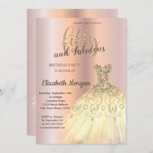 Invitation Robe d'or chic, Gold Rose 50e fête d'anniversaire