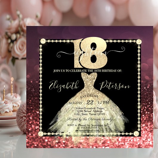 Invitation Robe d'or chic Parties scintillant Bourgogne 18e a