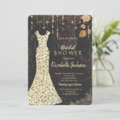 Invitation Robe d'or, Confetti Rose foncé Fête des mariées (Debout devant)