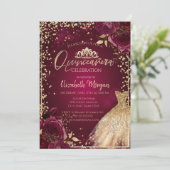 Invitation Robe d'or, Diamants Bourgogne Roses Quinceañera (Debout devant)