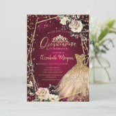 Invitation Robe d'or Diamants Roses Bourgogne Quinceañera (Debout devant)