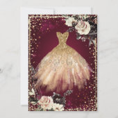 Invitation Robe d'or Diamants Roses Bourgogne Quinceañera (Dos)