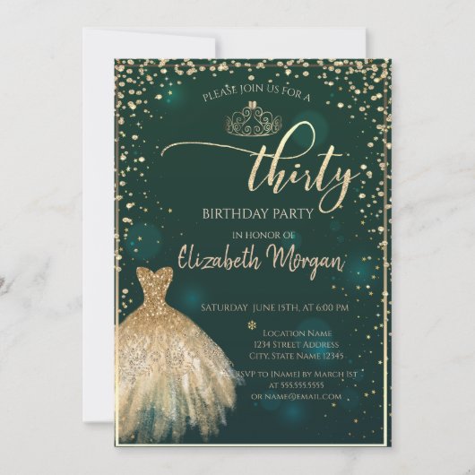 Invitation Robe d'or, Diamants Vert 30e fête d'anniversaire (Devant)