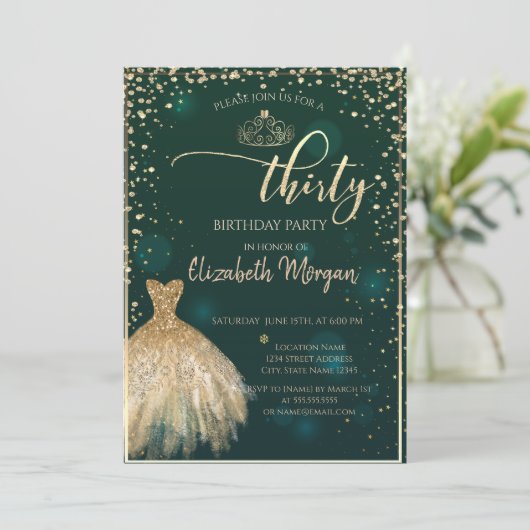 Invitation Robe d'or, Diamants Vert 30e fête d'anniversaire (Debout devant)
