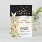 Invitation Robe d'or élégant, Diamonds Pearls Quinceañera (Debout devant)